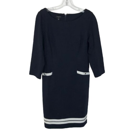 NWT Talbots Womens Petite Size 8 8P Navy Blue White Boat Neck Ponte Dress NEW - Picture 2 of 5